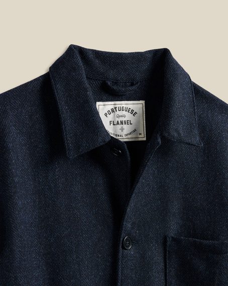 Portuguese Flannel Labura Herringbone Wool — Navy