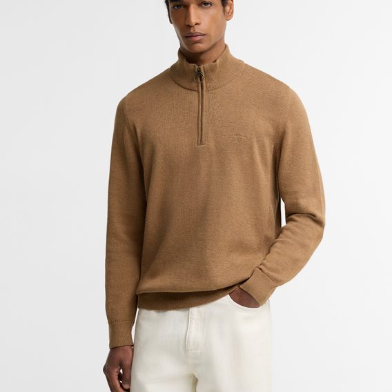 Barbour Pima Cotton Half Zip Sweater — Sandstone