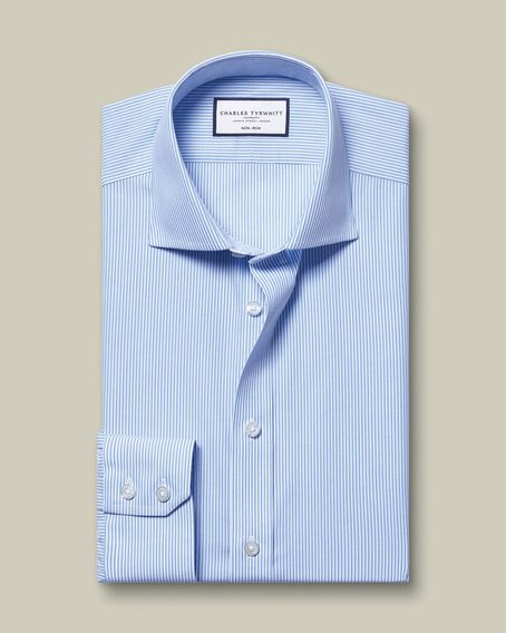 Charles Tyrwhitt Cutaway Collar Non-Iron Stretch Poplin Bengal Stripe Shirt — Cornflower Blue
