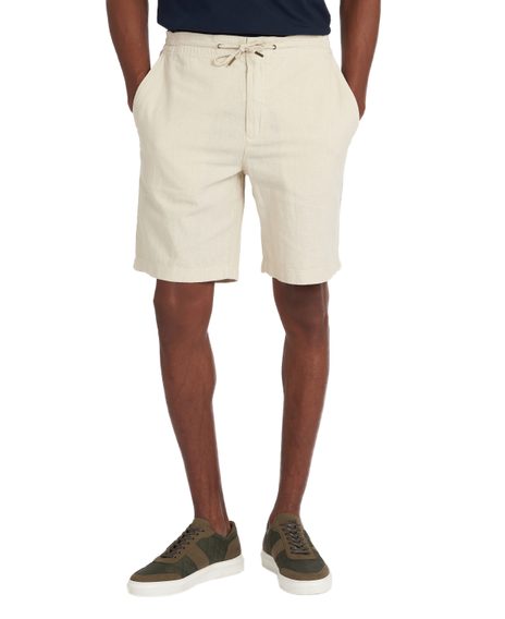 Jednobarevné lněné kraťasy Barbour Linen Mix Shorts - krémově bílé