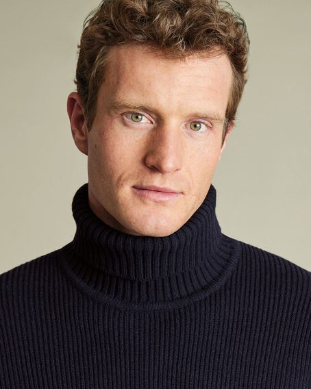 Charles Tyrwhitt Pure Merino Chunky Roll Neck Jumper — Navy
