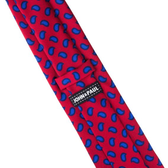 Červená kravata s modrým paisley vzorem John & Paul