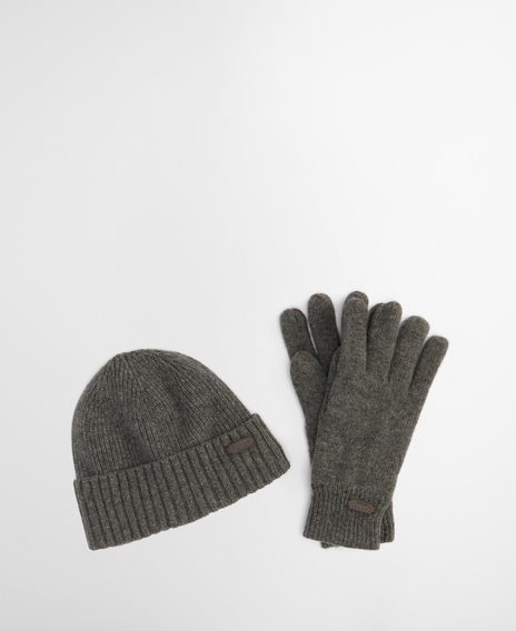 Barbour Carlton Beanie & Gloves Gift Set — Grey Marl