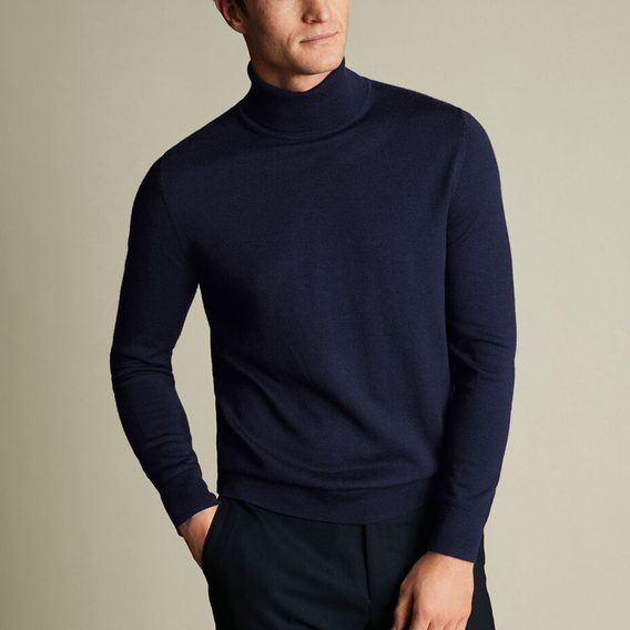 Charles Tyrwhitt Pure Merino Roll Neck Jumper — Navy