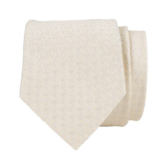 Krémově bílá hedvábná kravata s paisley vzorem