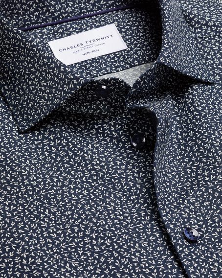 Charles Tyrwhitt Non-Iron Stretch Print Shirt — Navy