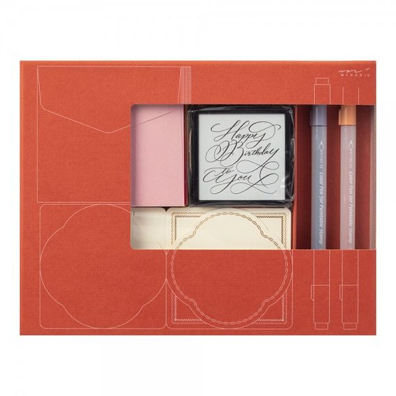 Sada samonamáčecích razítek Midori Paintable Stamp Kit Happy Birthday: 70th Limited Edition