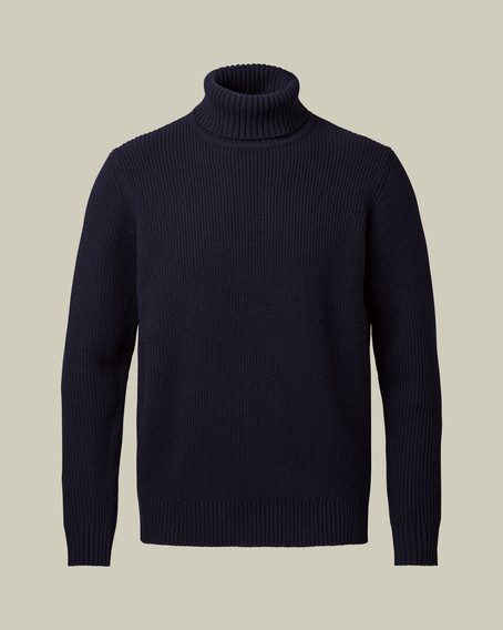 Charles Tyrwhitt Pure Merino Chunky Roll Neck Jumper — Navy