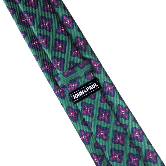 Zelená kravata s květy John & Paul