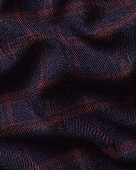 Charles Tyrwhitt Non-Iron Twill Check Shirt — Navy Blue / Rust