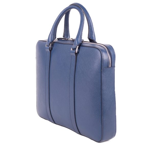 Kožená slim taška na notebook John & Paul - modrá