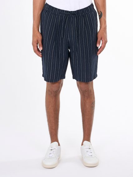 Lněné kraťasy Knowledge Cotton Apparel — Stripe Navy