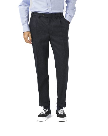 Вълнен панталон Portuguese Flannel Wool Herringbone Trousers - Navy