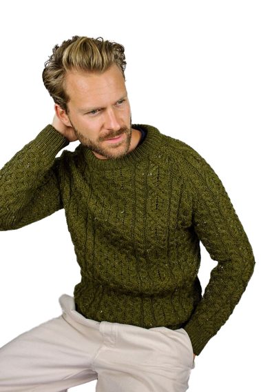 Hutný vlněný svetr Peregrine Hudson Aran Jumper - khaki