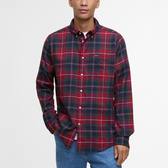 Barbour Fortrose Tailored Long-Sleeved Shirt — Wine Red Tartan