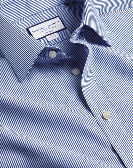 Charles Tyrwhitt Spread Collar Non-Iron Bengal Stripe Shirt — Royal Blue