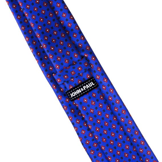 Modrá kravata s červenými a tmavě modrými květy John & Paul