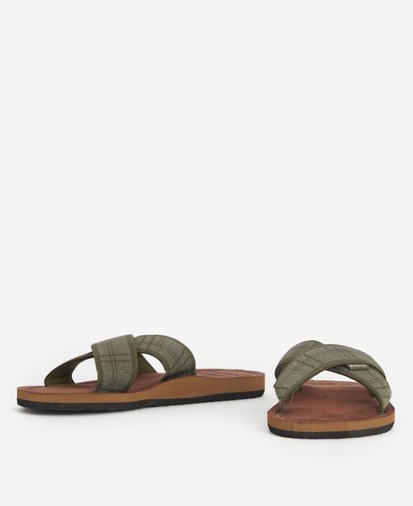 Barbour Tartan Toeman Beach Sandals — Olive Tartan