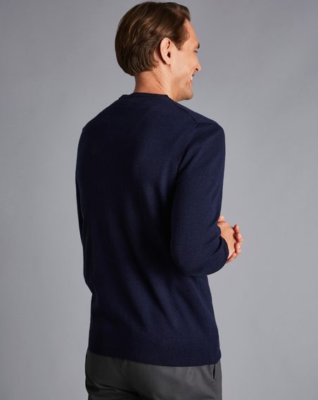 Charles Tyrwhitt Merino Crew Neck Jumper — Navy
