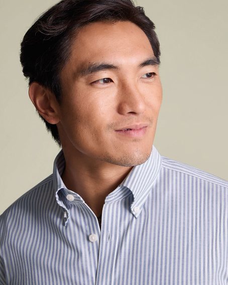 Charles Tyrwhitt Non-Iron Stretch Oxford Button-Down Shirt — Mid Blue
