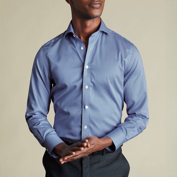 Charles Tyrwhitt Spread Collar Puppytooth Shirt — Royal Blue