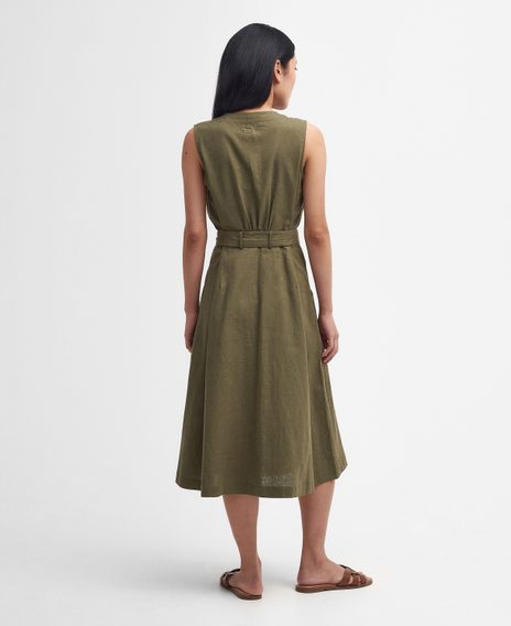 Barbour Rutherglen Sleeveless Midi Dress — Khaki