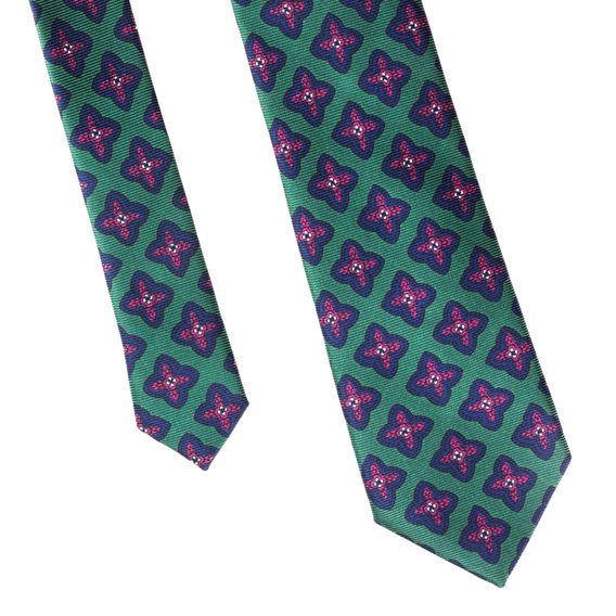 Zelená kravata s květy John & Paul