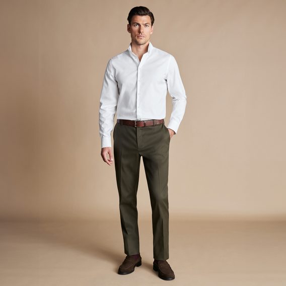 Charles Tyrwhitt Smart Stretch Texture Pants — Olive Green