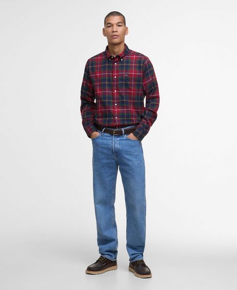 Barbour Fortrose Tailored Long-Sleeved Shirt — Wine Red Tartan