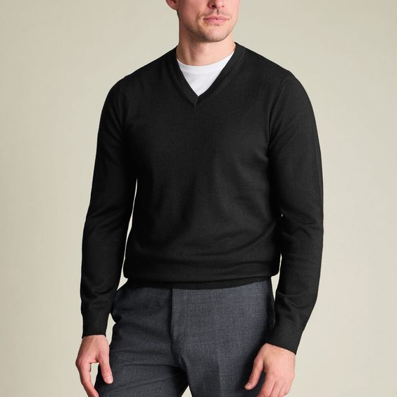 Charles Tyrwhitt Merino V-Neck Jumper — Black