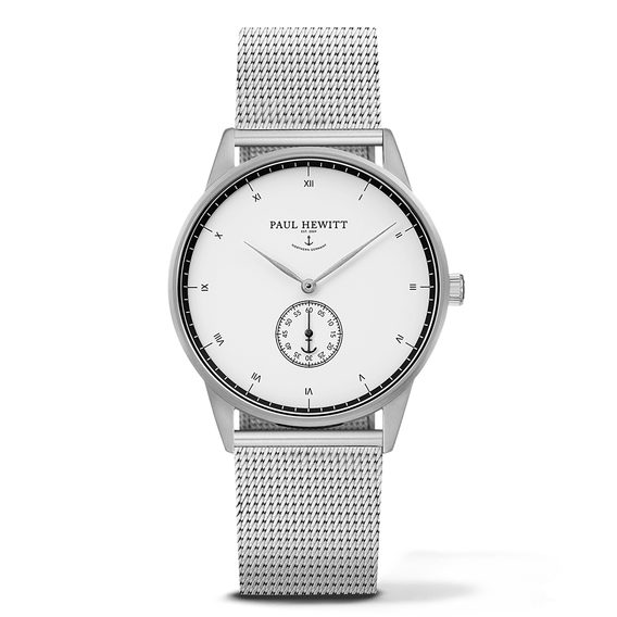 Hodinky Paul Hewitt MARK I stříbrné - bílý ciferník, stříbrný kovový řemínek