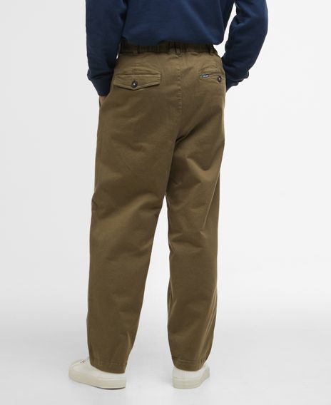 Barbour Washed Stretch Relaxed Trousers — Light Sage