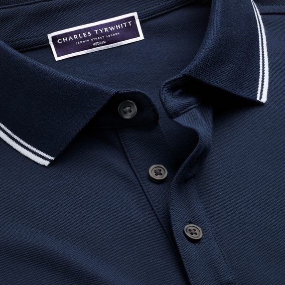 Charles Tyrwhitt Pique Polo — Navy / White Tipping