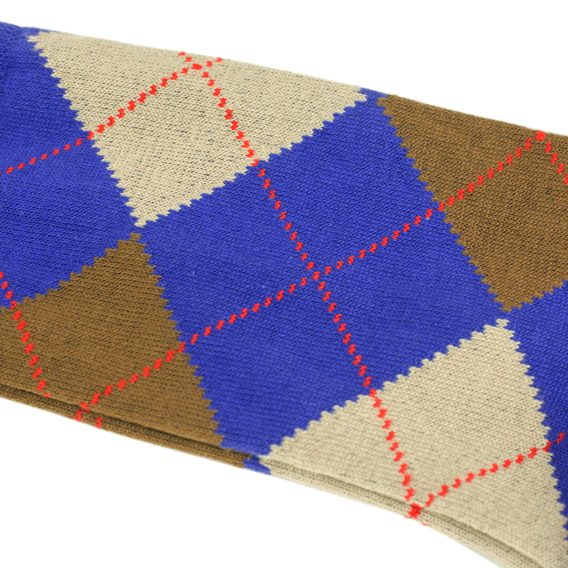 Ponožky z egyptské bavlny - modré s hnědými kosočtverci