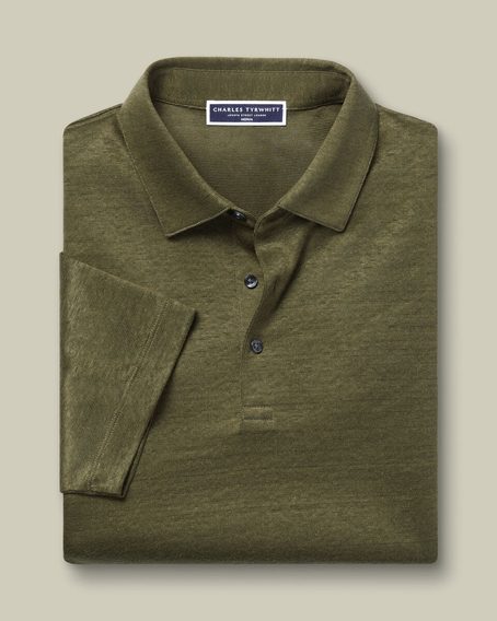 Charles Tyrwhitt Pure Linen Polo — Olive