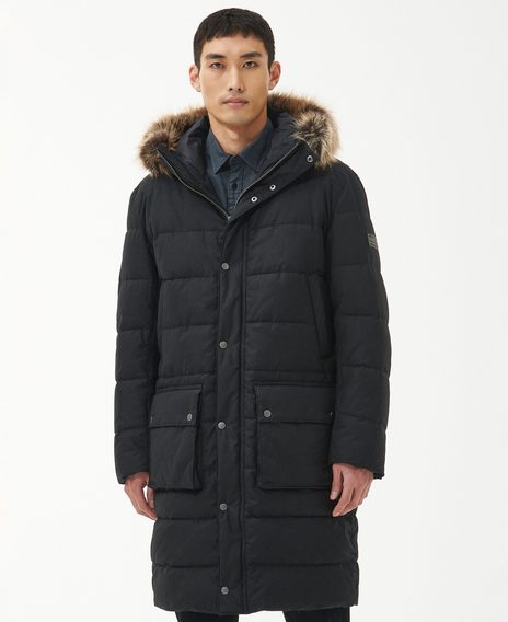 Barbour International Dowanside Wax Parka Jacket — Classic Black