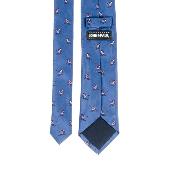Světle modrá hedvábná kravata s lyžařským vzorem