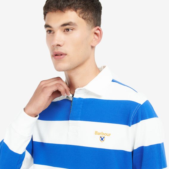 Bavlněné polo s dlouhým rukávem Barbour Hollywell Stripe Rugby Shirt - Whisper White