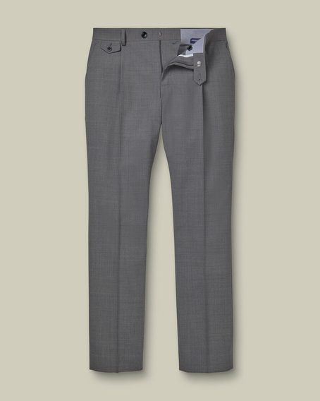 Charles Tyrwhitt Pleat Front Wool Stretch Pants — Grey