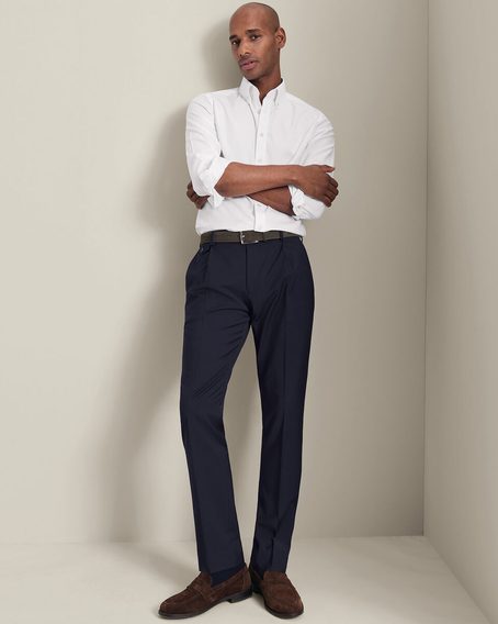 Charles Tyrwhitt Pleat Front Wool Stretch Pants — Navy