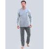 GINA pánské pyžamo dlouhé pánské, šité, s potiskem Pyžama 2020 79103P - sv. šedá černá
