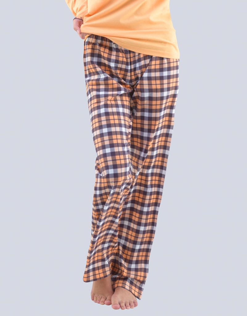 GINA dámské kalhoty dlouhé pyžamové dámské, šité, bokové, s potiskem 19779P  - lososová hypermangan - GINA - pyžamové kalhoty a šortky - Dámská pyžama,  Dámské - Perfektní Prádlo.cz - Pohodlné noční prádlo,