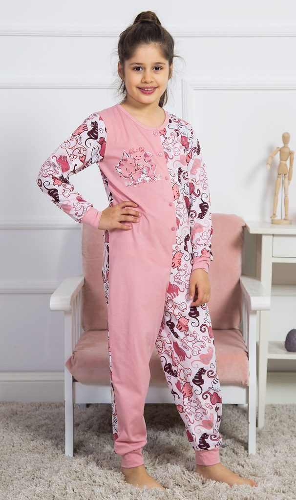 Dětský overal Kočky - starorůžová - Vienetta Kids - dívčí pyžama dlouhá - dívčí  pyžama, Dětská pyžama, Dětské - Perfektní Prádlo.cz - Pohodlné noční  prádlo, župany a spodní prádlo pro Váš perfektní den!