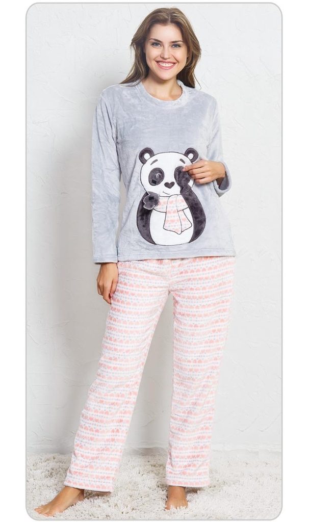 Dámské pyžamo dlouhé teplé Panda se šálou - šedá - Vienetta - teplá soft  pyžama - Dámská pyžama, Dámské - Perfektní Prádlo.cz - Pohodlné noční  prádlo, župany a spodní prádlo pro Váš perfektní den!