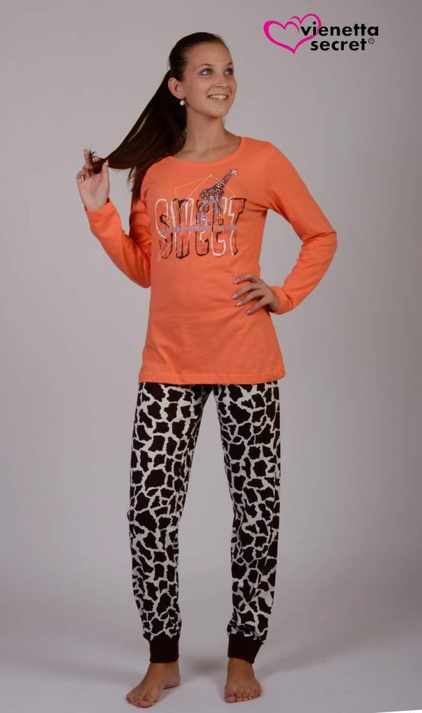 Dámské pyžamo VIENETTA SECRET Žirafa Sweet oranžové - VIENETTA SECRET -  dlouhá pyžama - Dámská pyžama, Dámské - Perfektní Prádlo.cz - Pohodlné  noční prádlo, župany a spodní prádlo pro Váš perfektní den!