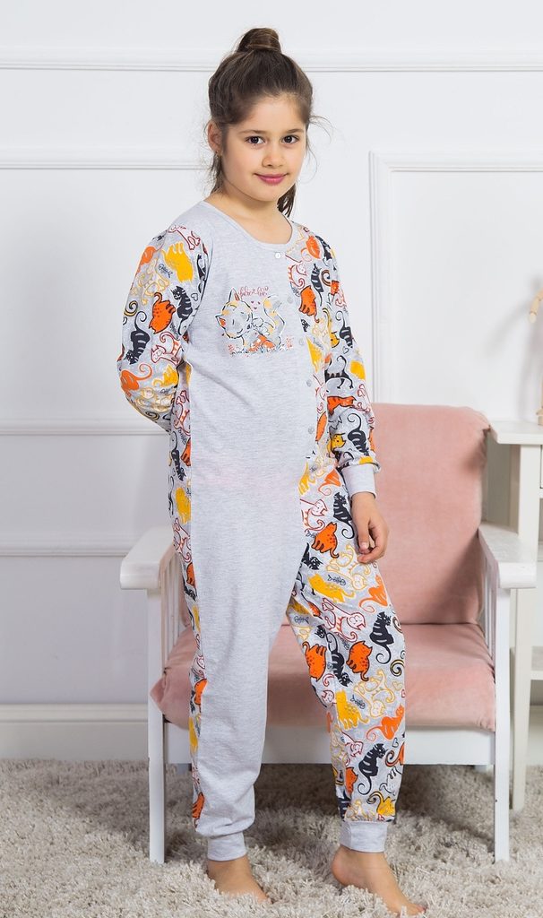Dětský overal Kočky - světle šedá - Vienetta Kids - dívčí pyžama dlouhá -  dívčí pyžama, Dětská pyžama, Dětské - Perfektní Prádlo.cz - Pohodlné noční  prádlo, župany a spodní prádlo pro Váš perfektní den!