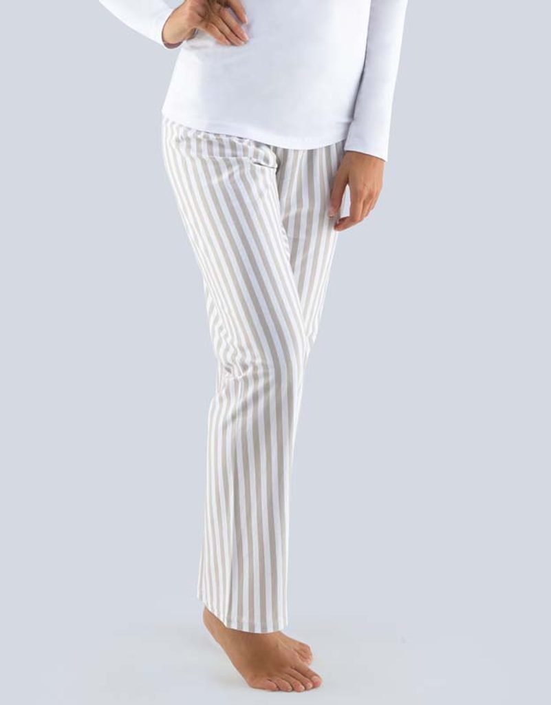 GINA dámské kalhoty dlouhé pyžamové dámské, šité, bokové 19785P - bílá sv.  šedá - GINA - pyžamové kalhoty a šortky - Dámská pyžama, Dámské -  SILENTE.cz - Pohodlné noční prádlo, župany a