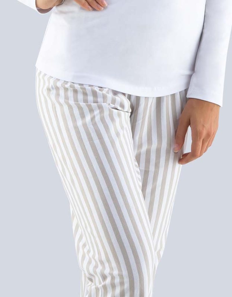 GINA dámské kalhoty dlouhé pyžamové dámské, šité, bokové 19785P - bílá sv.  šedá - GINA - pyžamové kalhoty a šortky - Dámská pyžama, Dámské -  SILENTE.cz - Pohodlné noční prádlo, župany a