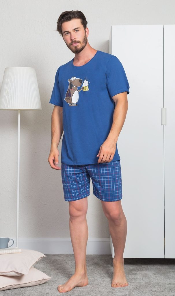 Pánské pyžamo šortky Méďa s pivem - modrá - Gazzaz - pyžama nadměrné  velikosti - Pánská pyžama, Pánské, !PerfektniPradlo.cz - SILENTE.cz -  Pohodlné noční prádlo, župany a spodní prádlo pro Váš pohodový den!