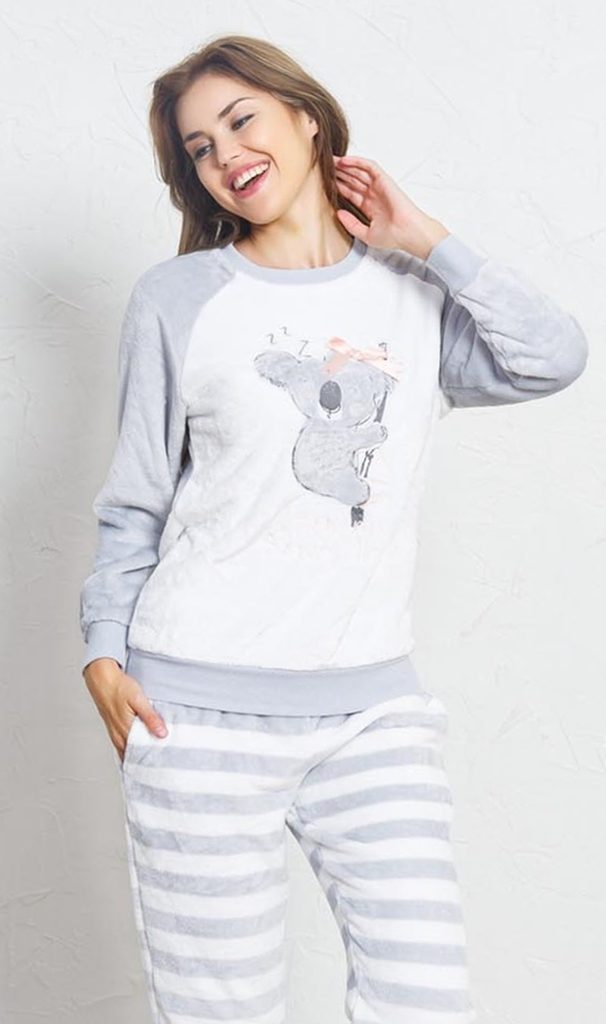Dámské pyžamo dlouhé teplé Koala s mašlí - smetanová - Vienetta - teplá  soft pyžama - Dámská pyžama, Dámské - Perfektní Prádlo.cz - Pohodlné noční  prádlo, župany a spodní prádlo pro Váš perfektní den!